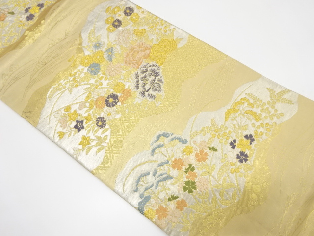 JAPANESE FUKURO OBI / WOVEN AUTUMN FLOWERS